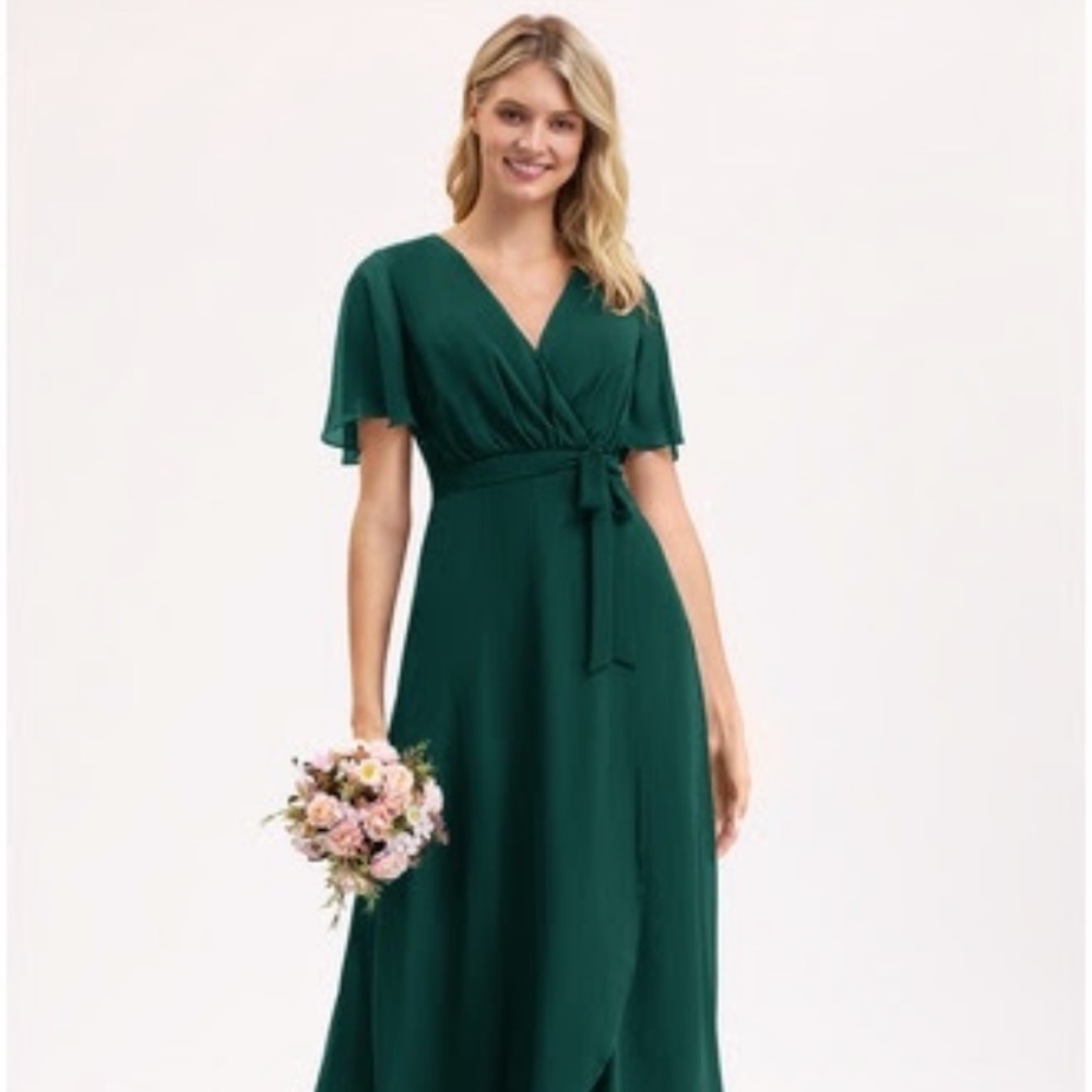 emerald green wrap bridesmaid dress + masks
